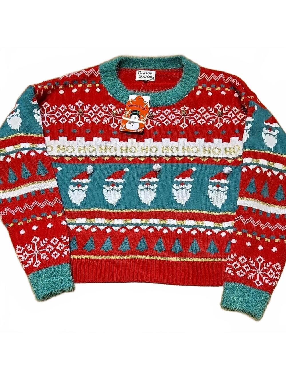 Major Major Holiday Santa Pattern Sweater - Red and Green Size Large New